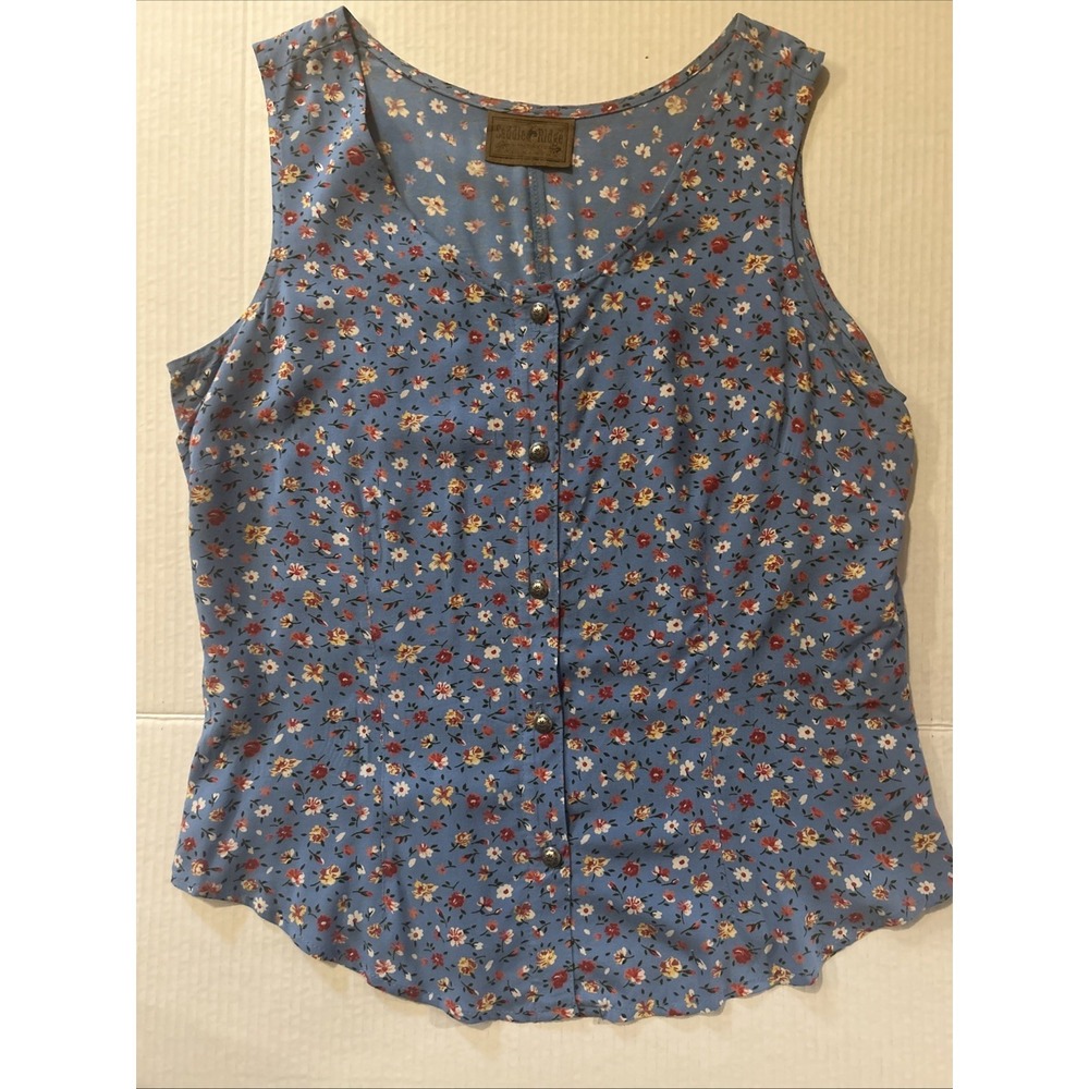 Saddle Ridge Sleeveless Top Blue Floral Womens 100% Rayon Size Medium